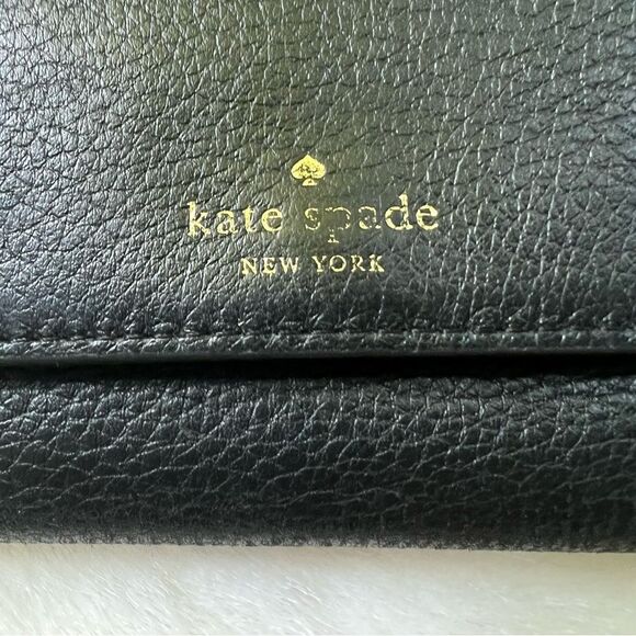 Black Pebbled Leather Large trifold Kate Spade Wallet - Picture 14 of 16